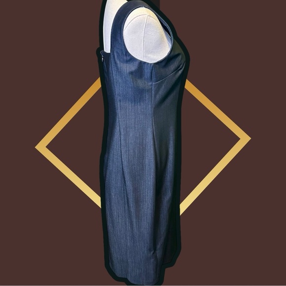 NWT Calvin Klein Navy Blue Chambray Asymmetric Gold Button Up Sheath Dress Sz 4 - Picture 14 of 16